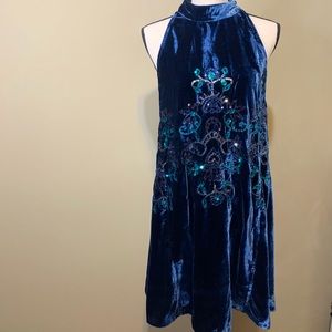 Free People blue velvet swing dress M